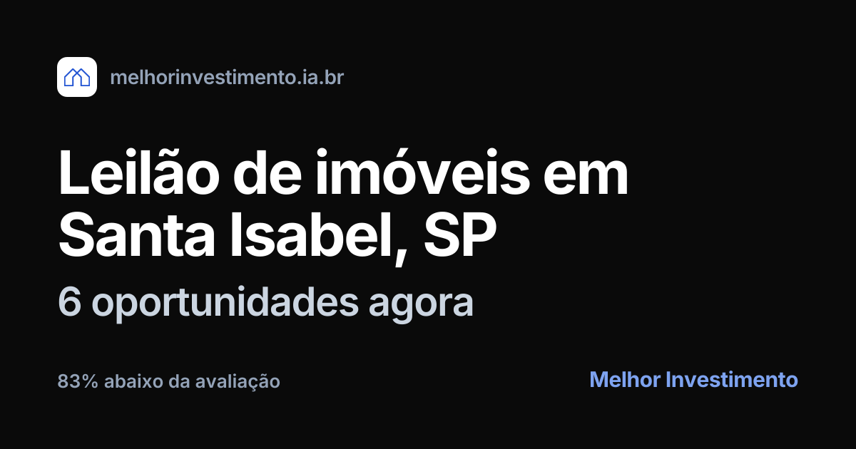 Leilão de Imóveis em Santa Isabel, SP: 6 oportunidades com até 50% OFF